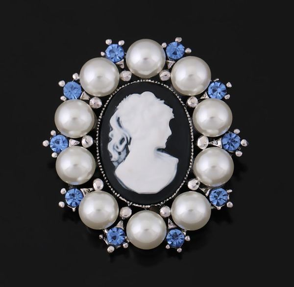 

imitation pearl surrounding vintage cameo brooch for women or wedding5848278, Gray