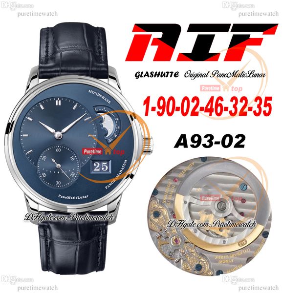 

aif panomaticlunar moonphase a93-02 automatic mens watch steel case blue dial black leather strap super version edition herrenuhr reloj homb, Slivery;brown