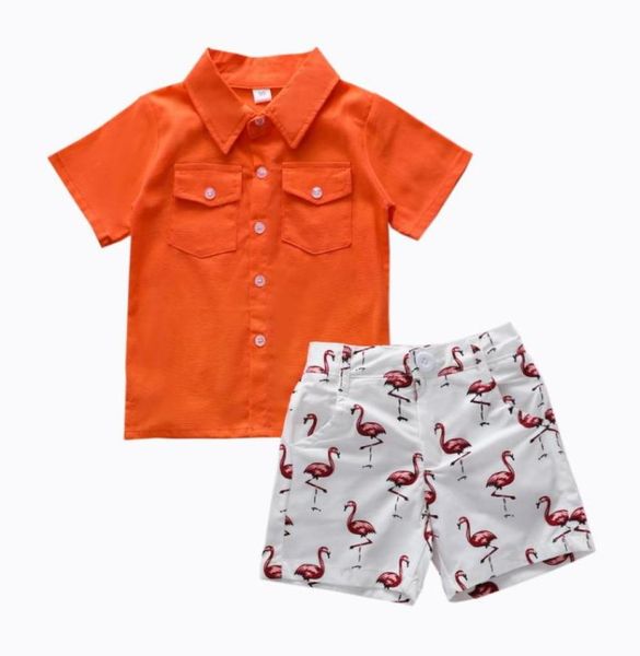 

clothing sets fashion children suit boys clothes summer boy set orange shirt flamingo print shorts for kids8734211, White