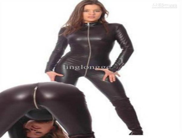 

whole lycra spandex costume catsuit metallic black front zip sxxl5841351