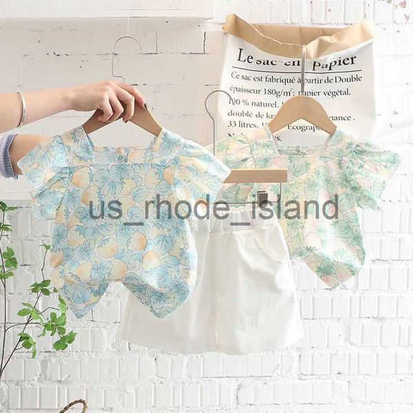 

t-shirts lzh children's summer clothing for kids outfit short sleeve shorts pcs suit girls sets years baby set x0714, Blue