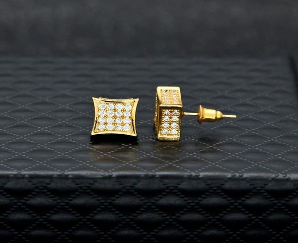 

new mens jewelry stud earrings hip hop cubic zirconia diamond fashion copper white gold filled crystal earring2214539, Golden;silver