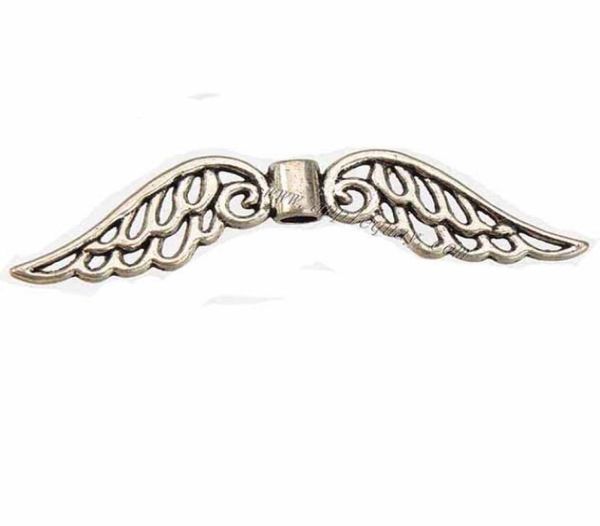 

jewelry findings angel wings large beads spacers alloy necklaces crafts gifts making diy vintage silver flat hollow metal 53x11mm 4845544, Black