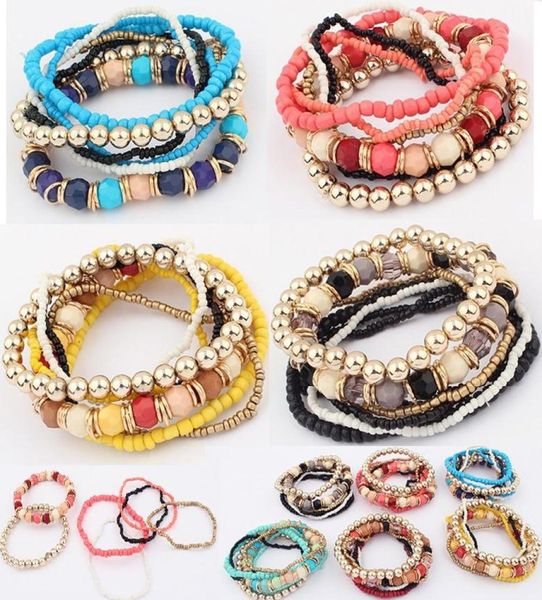 

2017 new fashion ocean style multcolor bracelet sets bracelet jewelry for women mix colors beads bracelets 6 colors for choices6062260, Golden;silver