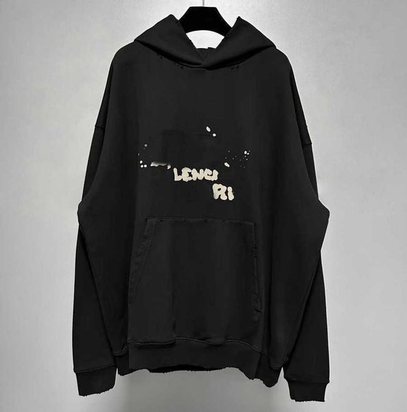

designer autumn balanciagas hoodie classic trendy brand ears of wheat lettering print solid color loose 2023, Black