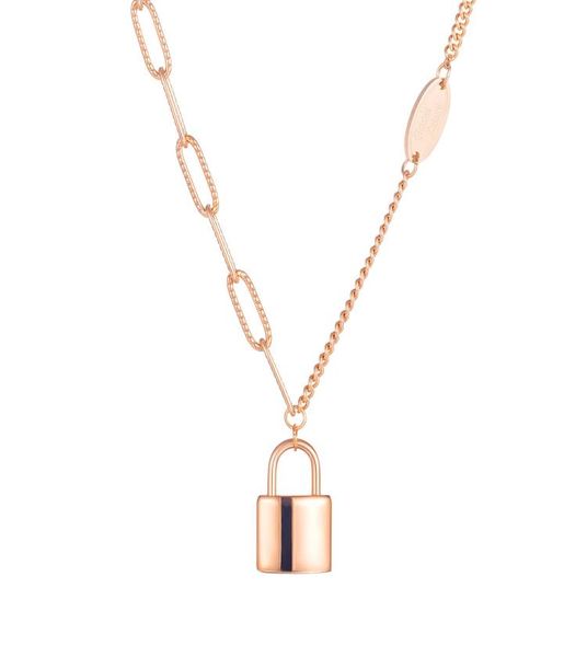 

new ins fashion simple popular stylish necklace designer titanium stainless steel lock pendant necklace for women girls gold silve5890670, Silver