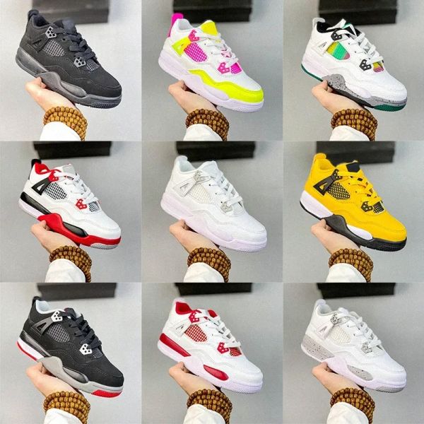 

kids shoes 4s boys girls black cat sneakers cool grey military black trainers kid youth toddlers infants what the fire red lighting big kids