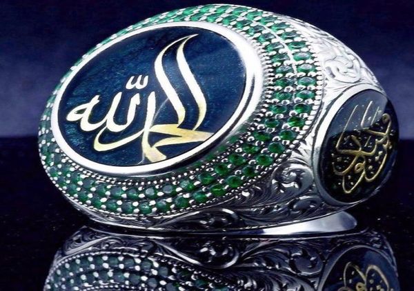 

vintage islam prophet muhammad blue crystal ring punk saudi star turkish ottoman cz statement rings for men boho muslim jewelry4512327, Golden;silver