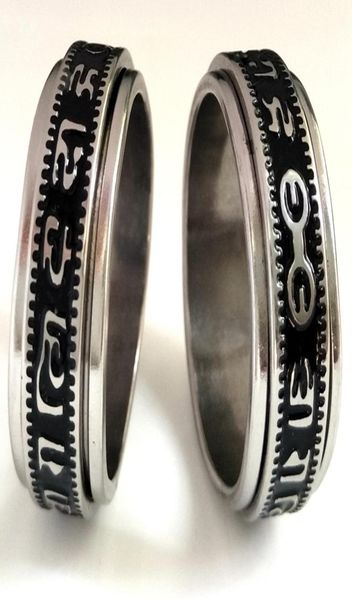 

20pcs retro carved buddhist scriptures the six words mantra spin stainless steel spinner ring men women unique lucky jewelry b8710086, Silver