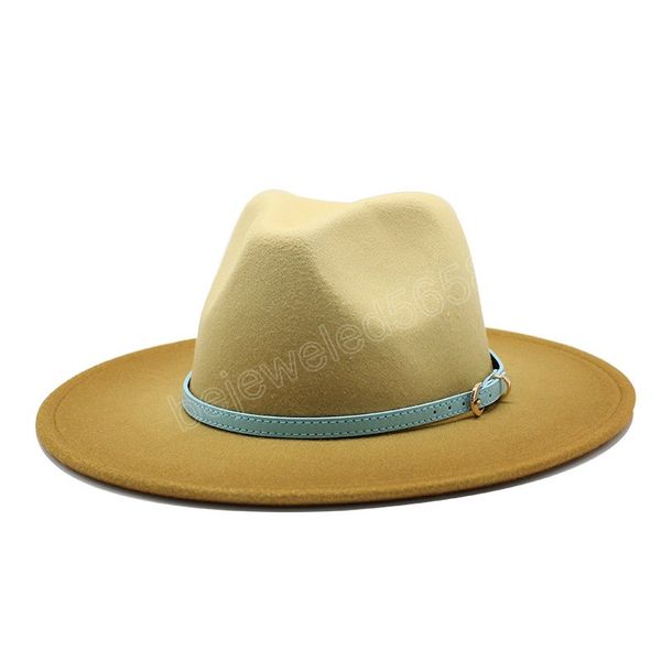 

trend men women wide brim faux wool felt wool fedora hats with bull head band cowboy trilby cap panama jazz cap, Blue;gray