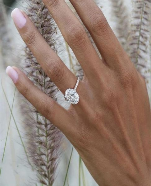 

925 sterling silver wedding rings finger luxury oval cut 3ct diamond rings for women engagement jewelry anel 2010064118018, Golden;silver
