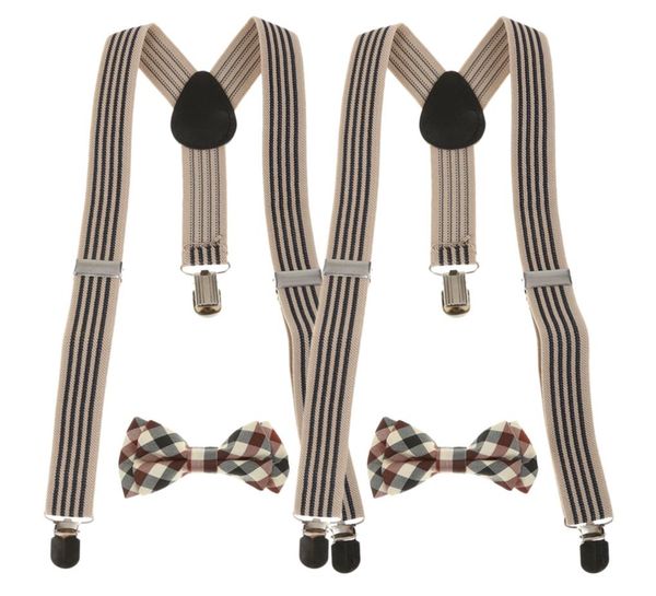 

pack of 2 sets kid stretchble yback suspender plaid bowtie set clipon braces belts4434687, Blue