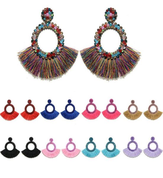 

selling statement multicolor rhinestone paved hoop earrings vintage ethnic fringe earring womens tassel jewelry gifts3184238, Silver
