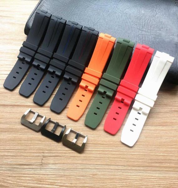 

watch bands new style soft 24mm curved end orange black green red white silicone rubber watchband for pam bracelet belt watch stra9191359, Black;brown