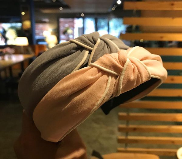 

hair accessories for women korean pure color chiffon middle knot wide brim hair band spring and summer new headwear whole9851244, Silver