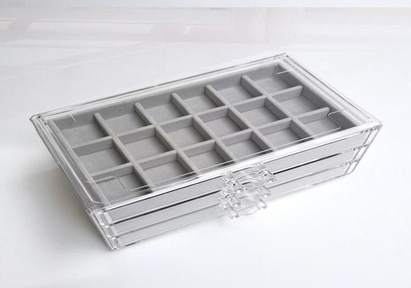 

threedrawing multiframe acrylic flannel storage box jewelry necklace finishing box earrings ring display stand flannel tray9926048, Pink;blue