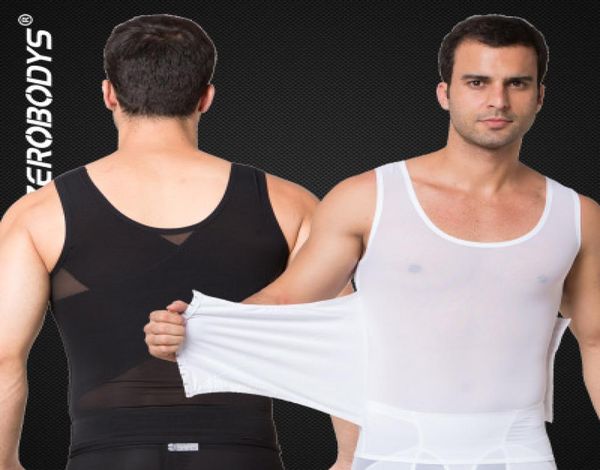 

powerful mens body shaper high powernet vest  l xl black white body girdles men waist cincher shape wear4754337, Black;brown