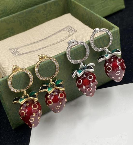 

vintage strawberry pendant earrings charm diamond eardrops interlocking letters studs personality crystal ear hoops4871374, Golden