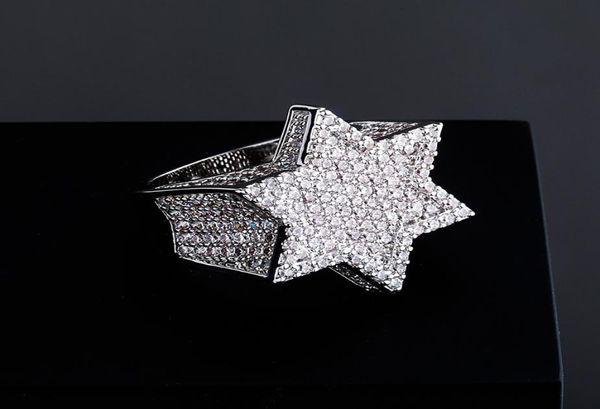

mens gold ring sixpointed star full stones diamond rings fashion hip hop silver rings jewelry1096910