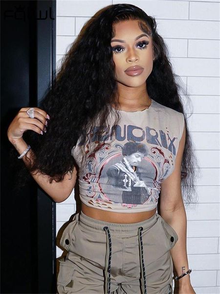 

women's tanks camis fqlwl summer grey letter printing y2k women's graphic tank street fashion sleeveless crop casual tight t-shirt, White