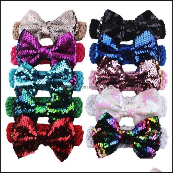 

headbands hair jewelry glitter doubleside sequin bows bow head wrap turban knitted headband for kids party accessories drop deliv4733846, Silver