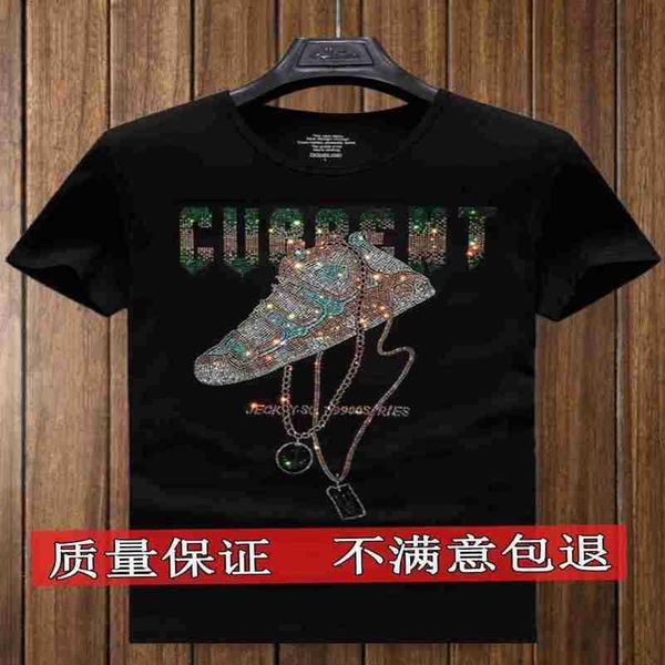 

european station 2023 summer diamond men's short sleeve t-shirt youth spirit boy large cotton half sleeve trendy t-shirt, White;black