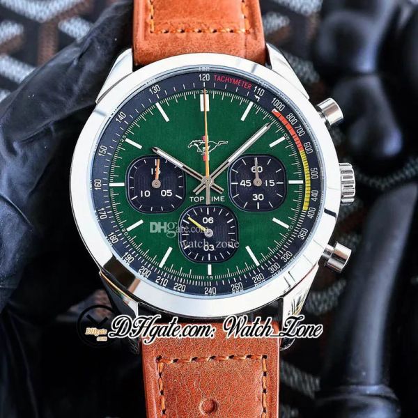 

time ford mustang quartz chronograph mens watch a253101a1l1x1 steel case green dial stick markers black leather strap satch gent watches wat, Slivery;brown