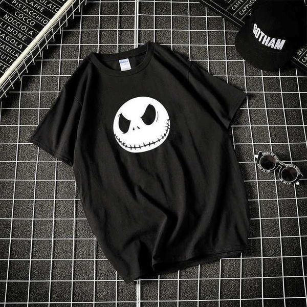 

christmas eve horror short sleeve t-shirt pure cotton jack halloween skull summer funny t-shirt for men and women, White;black