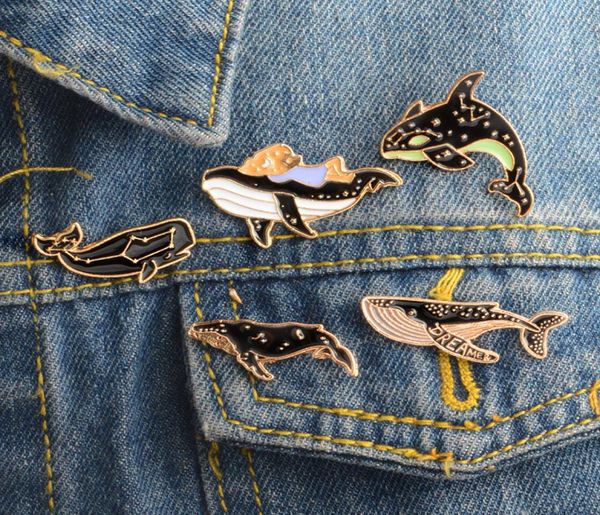 

whale enamel pin brooch set gold plated christmas cartoon animal funny dolphin alloy brooches for girl gift jewelry badge bag shir2785182, Gray