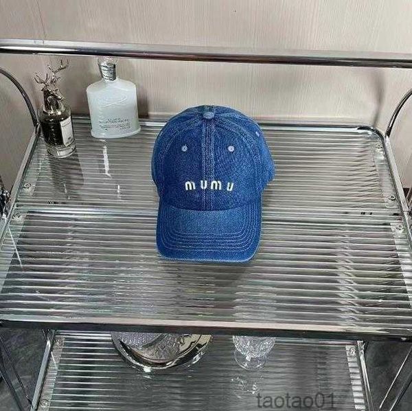 

miu baseball cap denim embroidery letters designer beanie hat soft sunscreen hatsjjso, Blue;gray