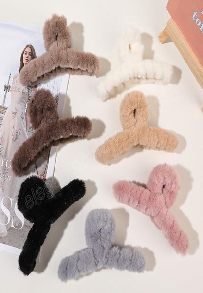 

winter plush hair claw large size clip elegant acrylic hairpins soft faux fur hair clips women girls hair accessories7392017, Slivery;golden
