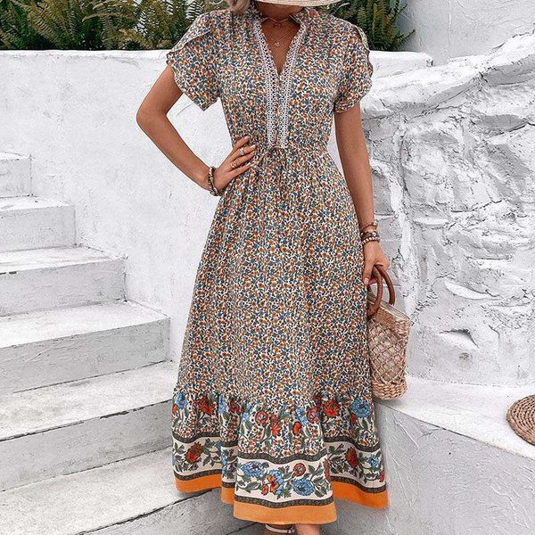 

dress summer womens v neck bohemian floral, Black;gray