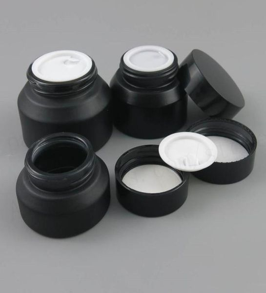

20 x 15g 30g 50g frost black make up glass jar with black lids white seal container cosmetic packaging3128980