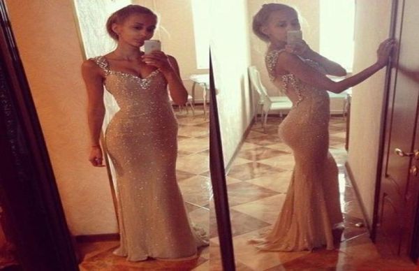 

sparkly girl light gold prom dresses beaded crystal with rhinestone sweetheart floor length sheath evening dress fabric bling9197649, Black