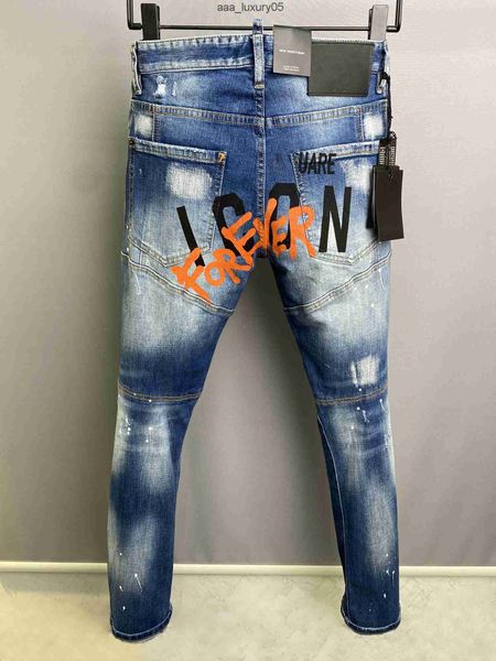 

men's jeans mens luxury designer jeans skinny ripped cool guy causal hole denim fashion brand fit jeans men washed pants 6939 dsquare d, Blue