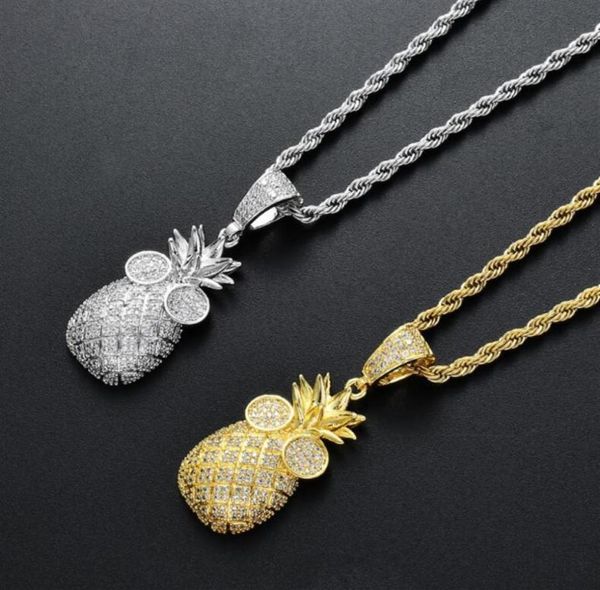 

hip hop pineapple diamonds pendant necklaces for men women religion christianity luxury necklace jewelry gold plated copper zircon7396475, Silver