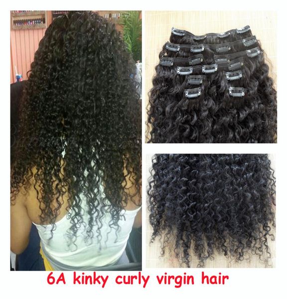

mongolian kinky curly hair clip in human hair extensions 7pcs 100g nautral color7947891, Black;brown