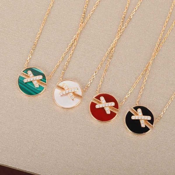 

new niche fashion x-shaped happy edge cross necklace for women's pure silver white fritillaria circular pendant with 18k rose color gol
