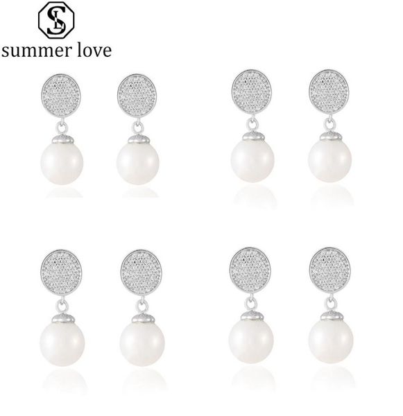 

fashion white pearl dangle drop earrings simple hoop rhinestone stud earrings for women girls elegence jewelry giftsz6491665, Silver