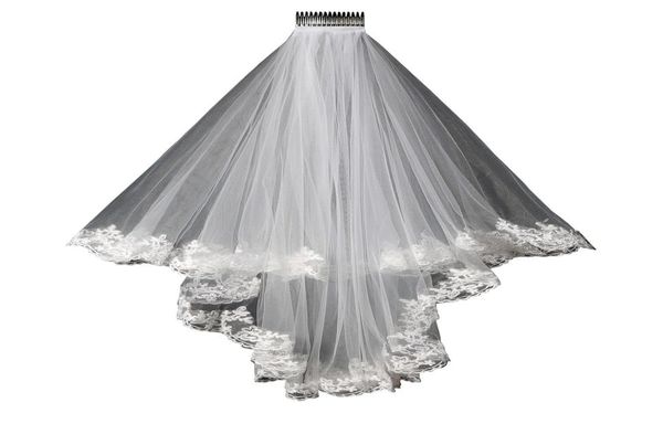 

2019 new lace wedding veil lace short design single wedding bride039s veil long hair comb in stock7940236, Black
