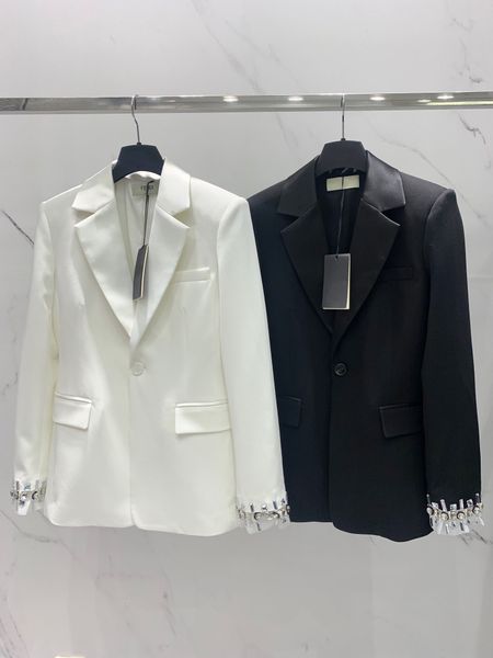 

blazers original design women's button up slim jacket embroidery sequin blazer retro turn down collar outwear black white, White;black