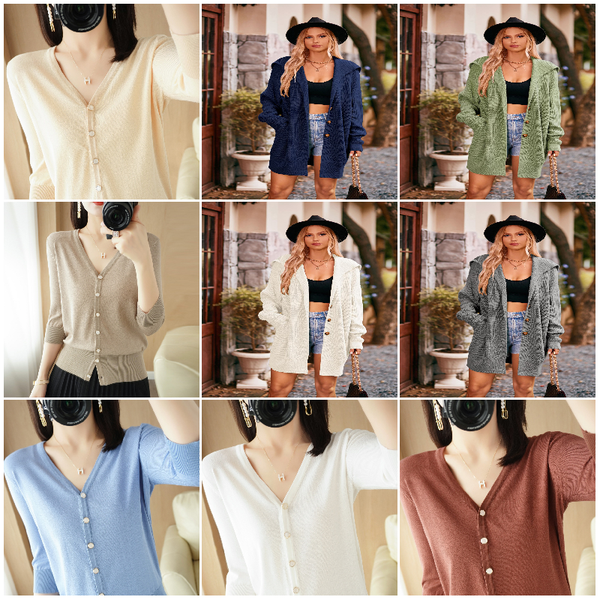 

2023 summer new ice silk v-neck three-quarter sleeve cardigan women thin buckle sunscreen knitwear sweat-absorbent breathable jacket shirt01, White;black