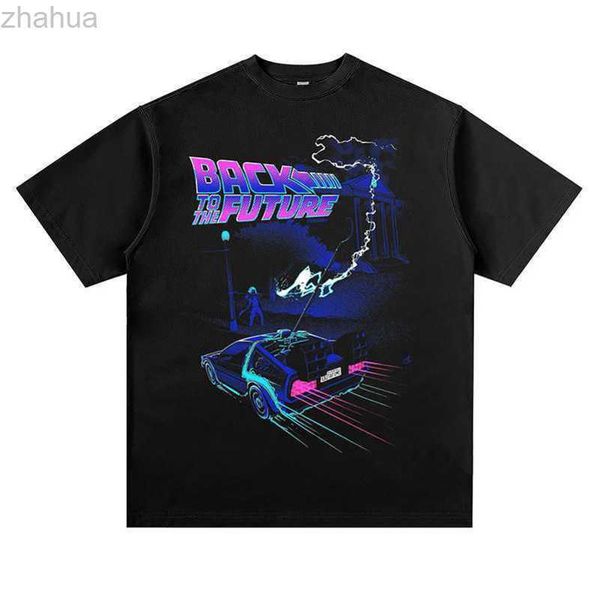 

vintage back to the future printed short sleeve t-shirt loose fit for men and women, White;black
