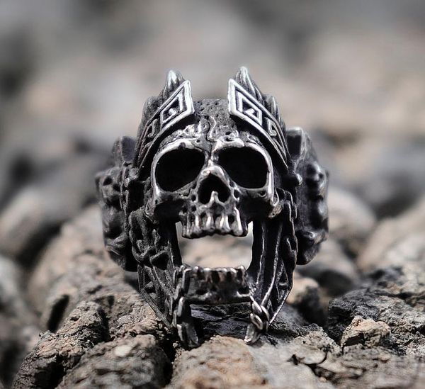 

men039s unique gods of war ares skull rings punk rock warrior 316l stainless steel ring men biker jewelry5342222, Silver
