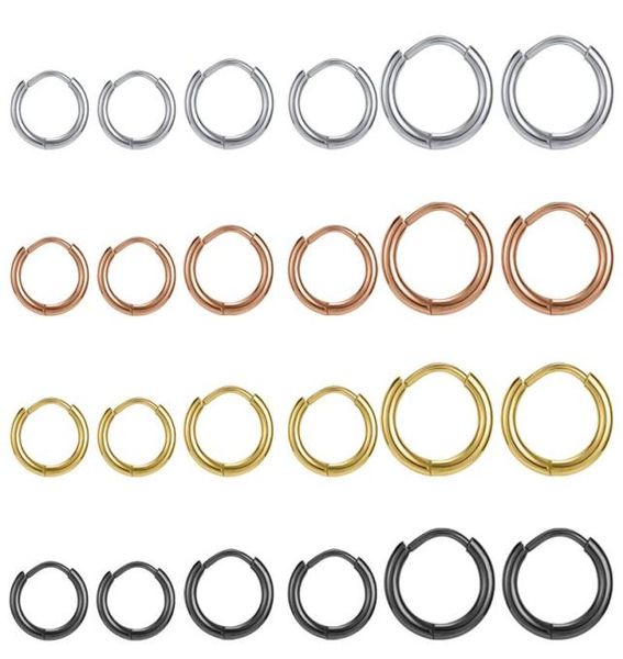 

hoop huggie aoedej high polish smooth round earring women men stainless steel rose gold small punk gothic loop1787345, Golden;silver