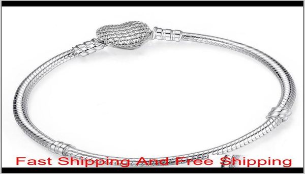 

925 sterling silver heart charms bracelet fit european beads jewelry bangle real silver bracelet for women v5sno wsqv67743387, Black