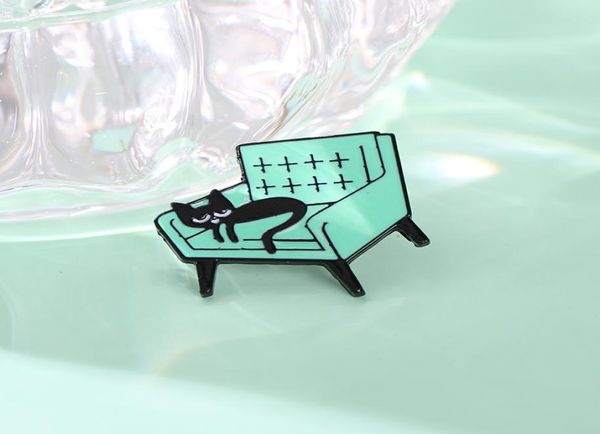 

lazy black cat sofa enamel brooches cartoon cute fun animal pins bades for denim clothes bag kawaii jewelry christmas new year gif8500586, Gray