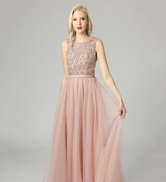 

elegant a line prom dress 2020 beaded backless tulle formal wear sleeveless illusion evening dresses party gowns 5465 maxi dr8397063, Black