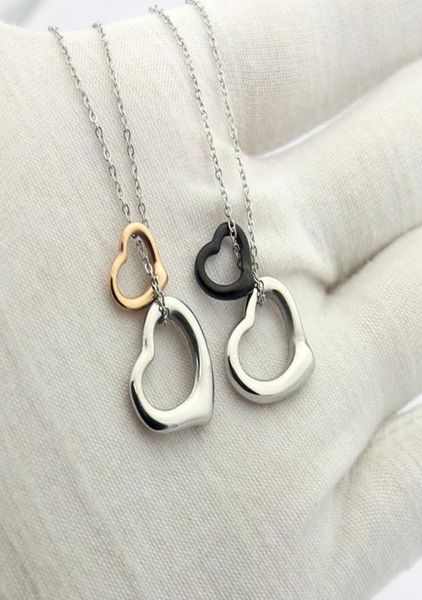 

new arrive fashion lady 316l titanium steel 18k plated gold necklaces with letter t hollow out double heart pendant 3 color1768141, Silver