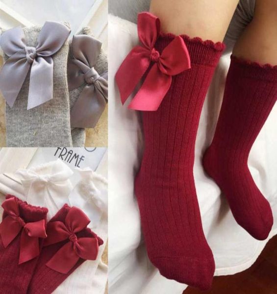 

04y spring autumn baby socks solid warm baby girl knee high socks with bow cute long tube kids booties vertical striped sokken2099124, Pink;yellow